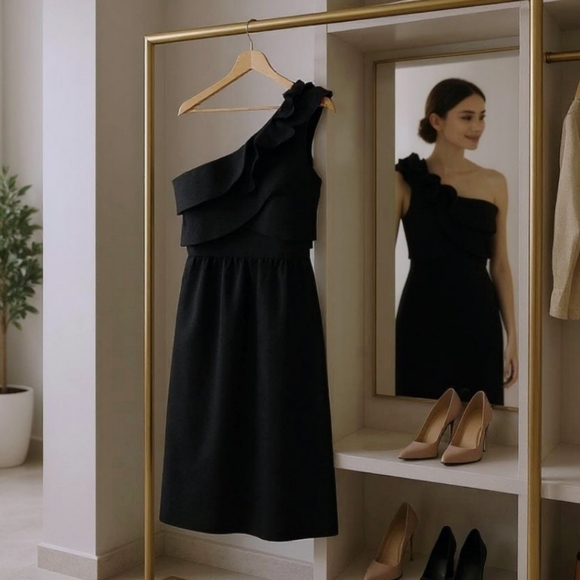 One-Shoulder ✦ Black Tiered Bust Cocktail Dress ✦ w/ Padded Lining & Stretch S - Picture 1 of 16